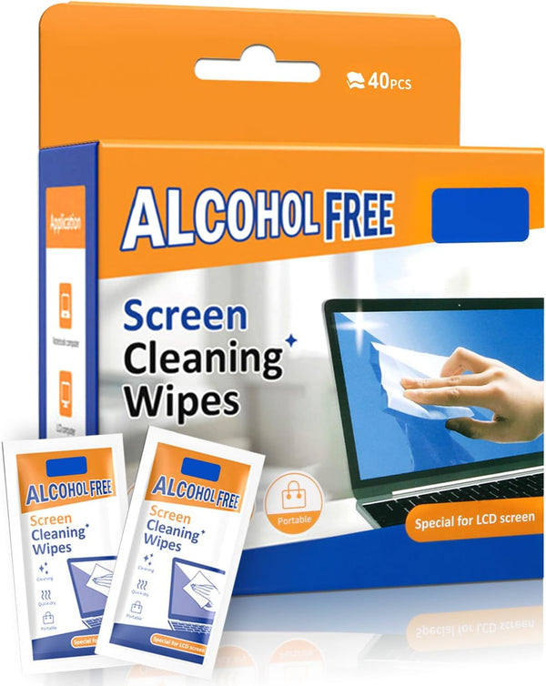 Necomi Screen & Electronic Cleaning Wipes，Pre-Moistened Individual Wrapped (12 x20cm) TV Screen Cleaner, Computer Monitor, Laptop, Lens Camera Sunglass Wipes ，Sracth-Free Streak-Free，40 Pack