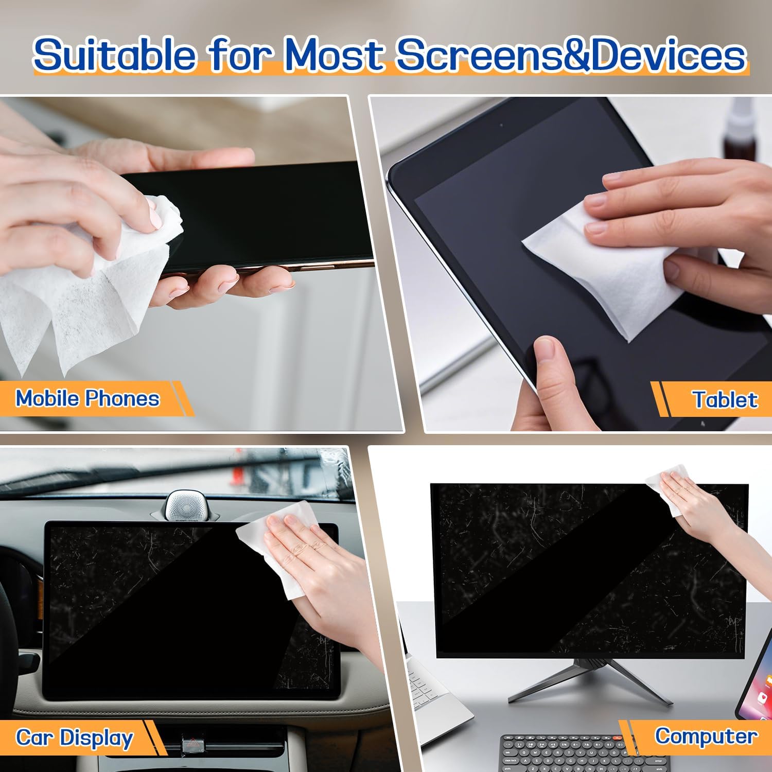 Necomi Screen & Electronic Cleaning Wipes，Pre-Moistened Individual Wrapped (12 x20cm) TV Screen Cleaner, Computer Monitor, Laptop, Lens Camera Sunglass Wipes ，Sracth-Free Streak-Free，40 Pack