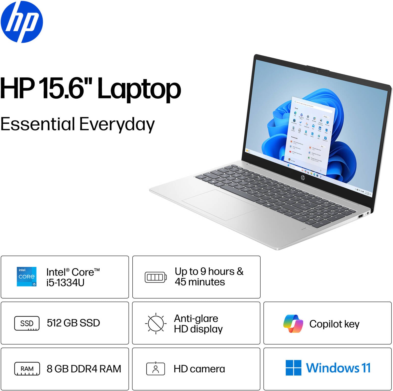 HP 15-FD1310TU/INTEL ULTRA 7-155H/8GB/512GB SSD/DOS/15.6"/ENG/BT/SILVER/(C95VRPA#UUF) Laptop Best Price UAE
