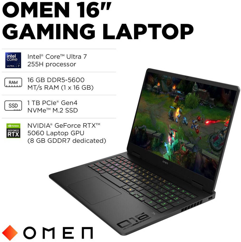HP OMEN GAMING 16-AM0361TX/INTEL ULTRA 7-255H/16GB/1TB SSD/NVDA GEF RTX 5060-8GB/ SHADOW BLACK Laptop Best Price UAE