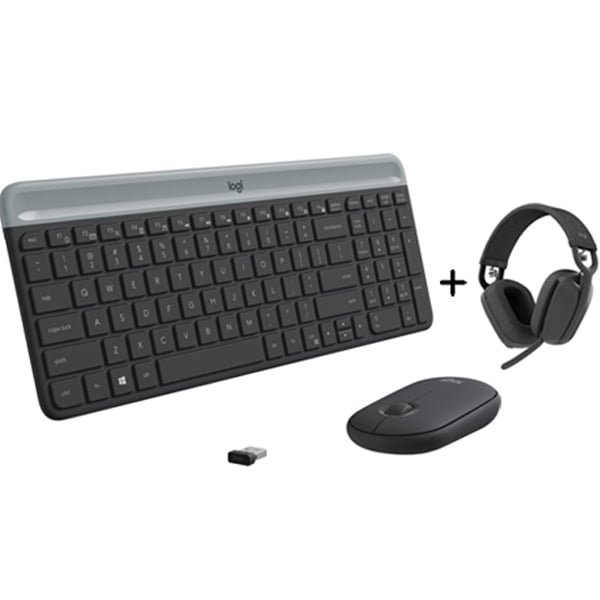 Logitech M K470 Wireless Keyboard & Mouse Combo Graphite Vibe100 Wireless On Ear Headset Graphite